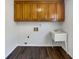 This laundry room contains a utility sink and upper cabinets at 225 Woodfield Ct, Mcdonough, GA 30253