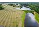 Aerial view of a serene estate featuring a house by a pond surrounded by lush greenery at 1875 Highway 142 E, Covington, GA 30014