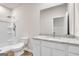 Bathroom featuring granite counter with single sink and stand up shower at 271 Orwell Dr # 49, Social Circle, GA 30025