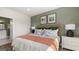 Bedroom with queen bed, neutral tones, and access to a bathroom at 564 Parnassus Road, Locust Grove, GA 30248