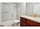 Functional bathroom features vanity with granite counters and a shower-tub combination at 3140 Jackson Creek Dr, Stockbridge, GA 30281