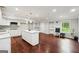 Bright kitchen with white cabinets, center island, stainless appliances, and hardwood floors at 3140 Jackson Creek Dr, Stockbridge, GA 30281