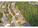 Aerial view of residential houses on a tree lined street and a lush landscape at 4424 Bellwood Cir, Atlanta, GA 30349