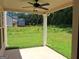 Covered patio with a ceiling fan overlooks a lush green backyard and neighboring homes at 200 Parker Dr, Mcdonough, GA 30253