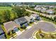 Aerial shot of homes in an attractive neighborhood, featuring well-kept lawns and mature trees at 704 Chipping Sparrow St, Canton, GA 30115