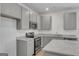 Modern kitchen with gray cabinets, granite countertops, and stainless steel appliances at 209 Weldon Rd # 43, Mcdonough, GA 30253