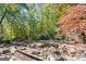 Backyard water feature surrounded by trees and rock landscape at 7300 Chattahoochee Bluff Dr, Sandy Springs, GA 30350