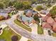 Aerial view of a brick home with a spacious yard nestled in a peaceful, tree-lined neighborhood at 1115 Oakpark Drive Dr, Mcdonough, GA 30253