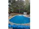 Backyard swimming pool with a pristine blue interior, along with an adjacent hot tub and storage shed at 4284 Caroline Ct, Douglasville, GA 30135