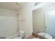 Clean bathroom with shower/tub combo and double vanity at 1281 Heartwood Ave, Mcdonough, GA 30253