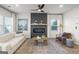 Cozy living room with a modern fireplace, ceiling fan, and stylish decor at 11517 Kimberly Way # 3, Hampton, GA 30228