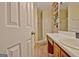 Bathroom view showcasing a sink, vanity, tile flooring, and shower stall at 2020 Moore Rd, Moreland, GA 30259