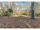 Large backyard with leaf-covered ground and a stone pathway at 232 Terrane Rdg, Peachtree City, GA 30269