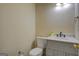 Clean bathroom with gray vanity and marble top at 2436 Green Hollow Ct, Conyers, GA 30012