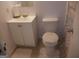 Bathroom featuring white fixtures, a sink cabinet, and a neutral-colored shower curtain at 3248 Brisbane Way, Lithonia, GA 30038