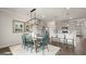 Charming dining room with a rustic wooden table and blue chairs at 603 Parnassus Rd, Locust Grove, GA 30248