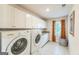 Bright laundry room with front-load washer and dryer, and ample cabinet space at 4051 Rotterdam Pass, Hampton, GA 30228