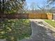 Fenced backyard with a driveway and sparse grass lawn at 1551 Ferno Nw Dr, Atlanta, GA 30318