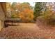 Spacious backyard with deck and surrounding trees in autumn at 2949 Hog Mountain Rd, Dacula, GA 30019