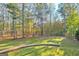 Large backyard with trees and a retaining wall at 180 Wesley Forest Dr, Fayetteville, GA 30214