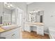 Main bathroom with double vanity and tile floors at 180 Rock Hill Dr, Fayetteville, GA 30215