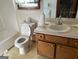 A bathroom with a toilet, sink, and vanity needing updating at 5303 Kemper Pl, Stone Mountain, GA 30088