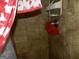 Bathroom with a shower, tiled walls, and red and white shower curtain at 1434 Butler St, Jonesboro, GA 30236
