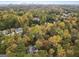 Aerial view of homes nestled in a wooded area with city skyline in distance at 1153 Dawn View Nw Ln, Atlanta, GA 30327