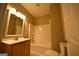 Simple bathroom with tub shower combo at 4879 Pinnacle Dr, Stone Mountain, GA 30088