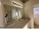 Bathroom features a vanity, large mirror, and a tub at 4010 Peachtree Farms Rd, Rex, GA 30273