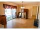 Dining room with sliding glass doors and wood accents at 626 Barksdale Dr, Forest Park, GA 30297