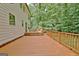 Spacious wooden deck offering a perfect outdoor living space with wooded view at 215 Kingswood Dr, Fayetteville, GA 30215