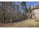 Private backyard with retaining wall and wooded backdrop at 9361 Sweetbriar Cir, Jonesboro, GA 30236