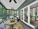 Screened porch with dining table and access to the backyard at 500 Augusta Ln, Chattahoochee Hills, GA 30268