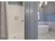 Clean bathroom with a shower and marble tile floor at 960 Todd Dr, Covington, GA 30014