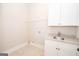 Laundry room with sink, cabinets, and overhead shelving at 20 Platinum Rdg, Sharpsburg, GA 30277