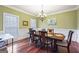 Elegant dining room with wood floors, wainscoting, and decorative chandelier at 25 Abelia Dr, Covington, GA 30014