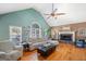 Comfortable living room featuring vaulted ceilings, hardwood floors, and a cozy fireplace at 232 Taylors Farm Dr, Canton, GA 30115