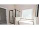 Bathroom with soaking tub, walk-in shower, and modern fixtures at 69 Oakhurst Trl, Sharpsburg, GA 30277
