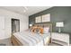 Well-lit bedroom with a queen-size bed, built-in shelving, and a neutral color scheme at 749 Myrica Ave # 208, Locust Grove, GA 30248