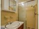 Bathroom with shower, vanity, and medicine cabinet at 155 Island Shoals Rd, Covington, GA 30016