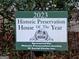 Plaque proclaiming '2023 Historic Preservation House Of The Year', presented by the Historic Preservation Society at 213 W Hightower Trl, Social Circle, GA 30025