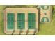 Aerial view of three tennis courts and a half-court basketball court at 13232 Tolstoy Drive, Covington, GA 30014