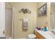 Clean bathroom with shower, toilet and vanity at 5899 Meadow Ln, Rex, GA 30273