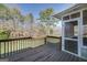 Wood back deck with railing, a screened door, and views of the yard and trees at 253 Edenwylde Ct, Hampton, GA 30228