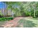 Spacious, wooded backyard with a storage shed, offering a private and natural setting at 90 Barrington Grange Dr, Sharpsburg, GA 30277