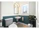 Charming powder room with teal wainscoting and updated vanity at 295 Camden Creek Ct, Lawrenceville, GA 30043
