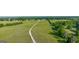 Wide aerial view showcasing the property's long driveway flanked by lush pastures and mature trees at 3170 Double Bridges Rd, Rutledge, GA 30663