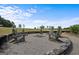 Stone fire pit with wooden chairs in a backyard setting at 3170 Double Bridges Rd, Rutledge, GA 30663