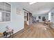 Bright basement area with salon setup and sliding barn door at 443 Abbey Pl, Villa Rica, GA 30180